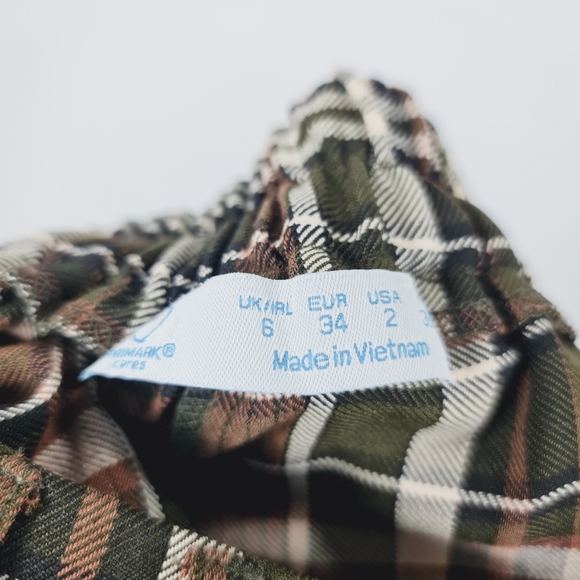 Primark Green Brown Check Casual Trousers UK 6 Elastic Waist Pockets - Picture 3 of 4